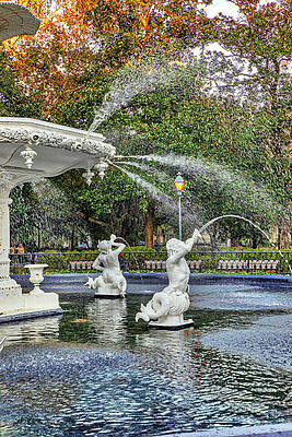Fountain Wall Art featuring the digital art Georgia, Savannah, Forsyth Fountain, Historic District. #3 by Lumiere