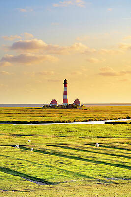 Germany Wall Art featuring the digital art Germany, Schleswig-holstein, Westerhever, North Sea, Wattenmeer National Park, Eiderstedt Peninsula, Westerheversand Lighthouse #3 by Francesco Carovillano