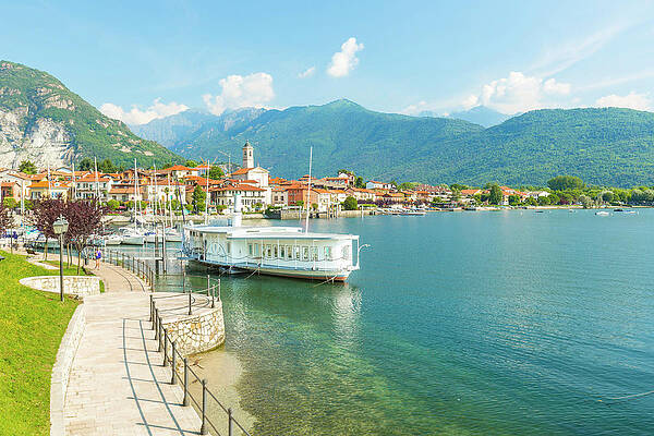 Small Wall Art featuring the digital art Italy, Piedmont, Verbano-cusio Ossola District, Regione Dei Laghi Piemontesi, Lake Maggiore, Baveno, The Small Village Of Feriolo And Its Harbor #3 by Marco Arduino