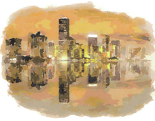 Architecture Painting - Miami Bayfront Skyline At Night #3 by Miroslav Liska