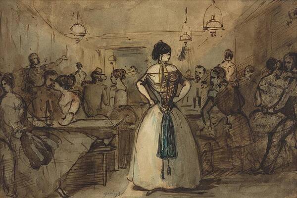 Constantin Guys Painting - Officers And Courtesans In An Interior by Constantin Guys