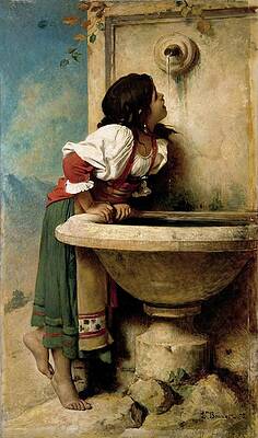 Traditional Painting - Roman Girl At A Fountain by Leon Bonnat