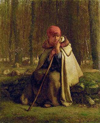 Jean Francois Millet Painting - Seated Shepherdess by Jean-francois Millet