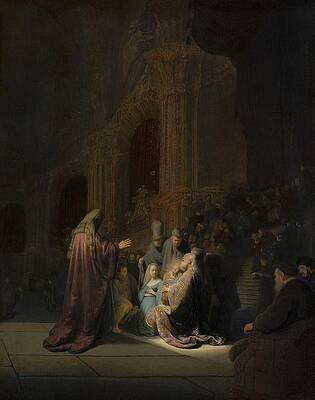 Religion Wall Art featuring the painting Simeons Song Of Praise by Rembrandt Van Rijn