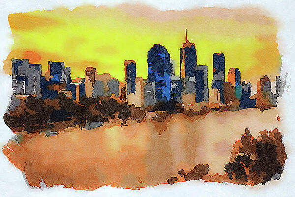Architecture Painting - Sunset Skyline Of Brisbane City And Brisbane River #3 by Miroslav Liska