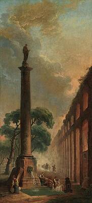 Hubert Robert Painting - The Fountain by Hubert Robert