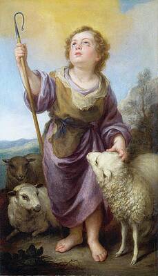 Flock Painting - The Good Shepherd by Bartolome Esteban Murillo