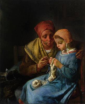 Jean Francois Millet Painting - The Knitting Lesson by Jean-francois Millet