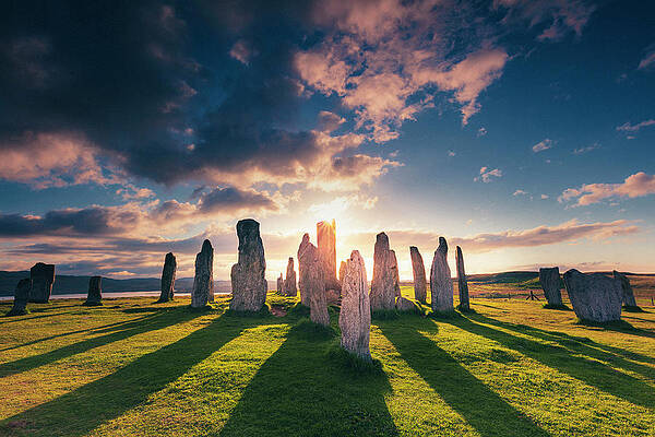 Beautiful Wall Art featuring the digital art United Kingdom, Scotland, Great Britain, British Isles, Lewis And Harris, Iconic Callanish Stone Circle In The Outer Hebrides At Sunset #3 by Maurizio Rellini