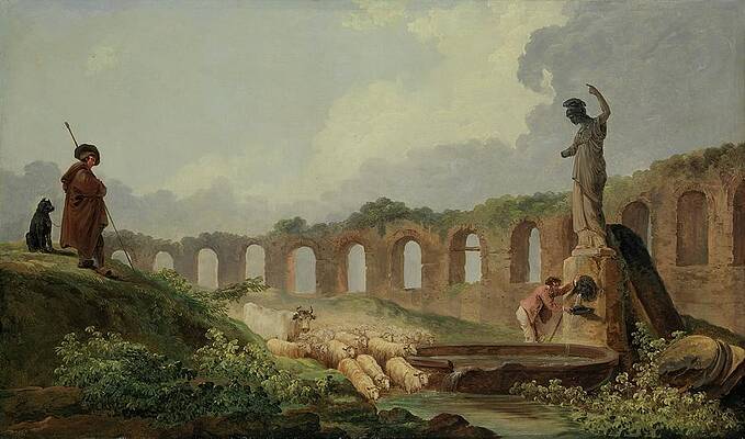 Hubert Robert Painting - Aqueduct In Ruins by Hubert Robert