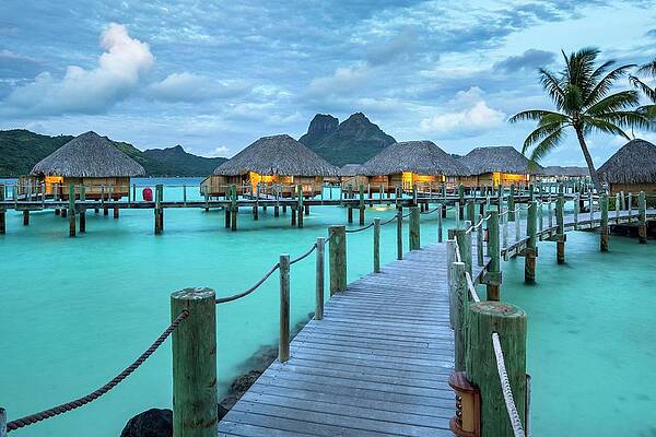 Country Wall Art featuring the digital art Bungalows In Bora Bora #4 by Reinhard Schmid
