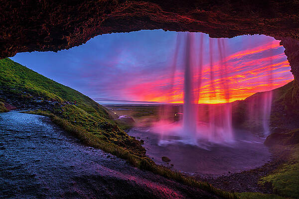Sunset Digital Art - Iceland, South Iceland, Suwurland, Sunset From The Footpath Behind Seljalandsfoss Waterfall #4 by Sebastian Wasek