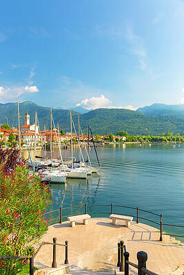 Small Digital Art - Italy, Piedmont, Verbano-cusio Ossola District, Regione Dei Laghi Piemontesi, Lake Maggiore, Baveno, The Small Village Of Feriolo And Its Harbor #4 by Marco Arduino
