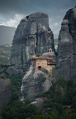 Ancient Monastery on Rocky Cliff Wall Art