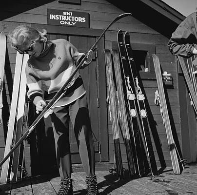 Ski Instructor Prepares Equipment Wall Art
