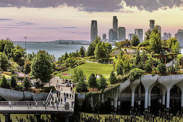 Hudson New York Wall Art featuring the digital art New York City, Manhattan, Little Island At Pier 55 With View Of New Jersey Skyline #4 by Lumiere