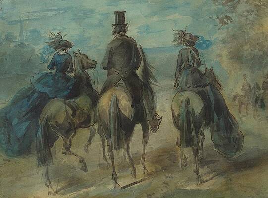 Constantin Guys Painting - Promenade In The Bois by Constantin Guys