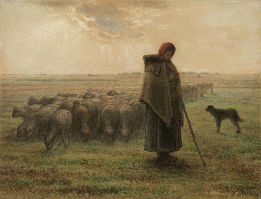 Flock Painting - Shepherdess And Her Flock by Jean-francois Millet