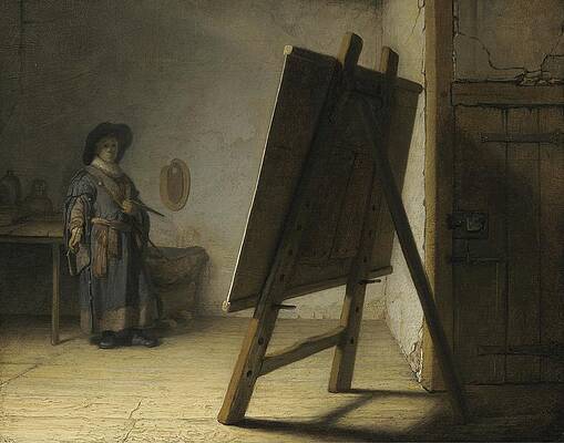 17th Century Painting - The Artist In His Studio by Rembrandt Van Rijn