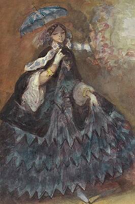 Constantin Guys Painting - Woman With A Parasol by Constantin Guys