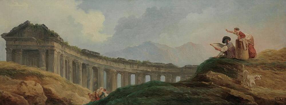 Hubert Robert Painting - A Colonnade In Ruins by Hubert Robert