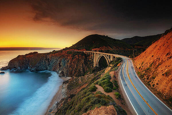 Sunset Digital Art - Bridge & Highway 1, Big Sur #5 by Maurizio Rellini
