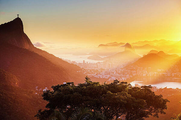 Wall Art featuring the digital art Cityscape With Corcovado, Brazil #5 by Antonino Bartuccio