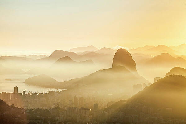 Wall Art featuring the digital art Cityscape With Sugar Loaf, Brazil #5 by Antonino Bartuccio