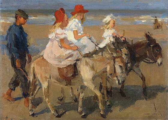 Yellow Wall Art featuring the painting Donkey Rides On The Beach by Isaac Israels