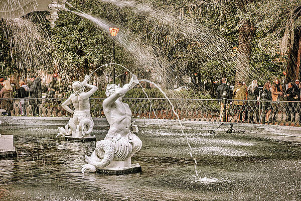 Fountain Wall Art featuring the digital art Georgia, Savannah, Forsyth Fountain, Historic District #5 by Lumiere