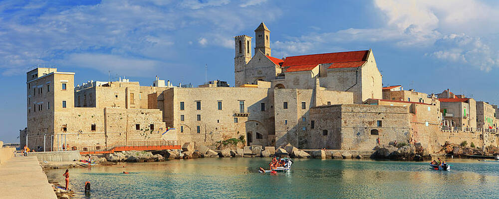 Destination Wall Art featuring the digital art Italy, Apulia, Bari District, Mediterranean Sea, Adriatic Sea, Adriatic Coast, Murge, Giovinazzo, View Of The Harbor, With The Small Fishing Port And Cathedral In The Background #5 by Luigi Vaccarella