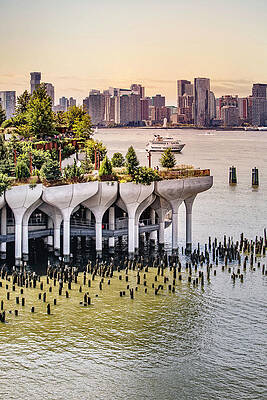 Hudson New York Wall Art featuring the digital art New York City, Manhattan, Little Island At Pier 55 With View Of New Jersey Skyline #5 by Lumiere