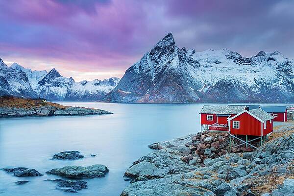 Atmospheric Wall Art featuring the digital art Norway, Nordland, Lofoten Islands #5 by Lucie Debelkova