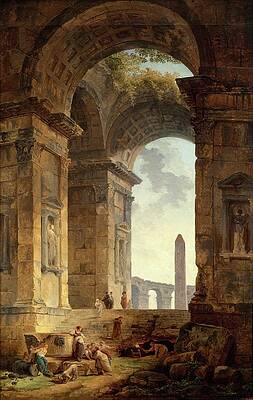 Hubert Robert Painting - Ruins With An Obelisk In The Distance by Hubert Robert