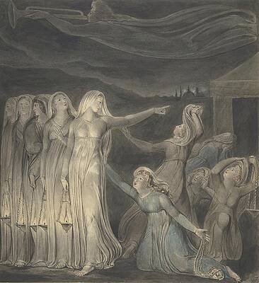 Monochrome Wall Art featuring the drawing The Parable Of The Wise And Foolish Virgins by William Blake