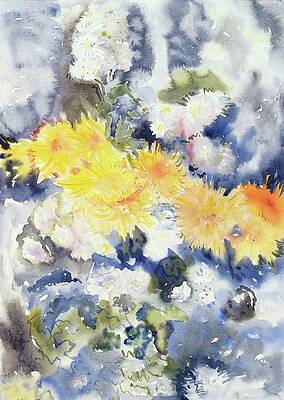 Yellow and Blue Floral Abstraction Wall Art