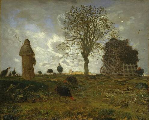 Chicken Painting - Autumn Landscape With A Flock Of Turkeys by Jean-francois Millet