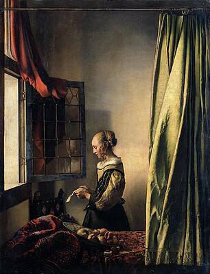 17th Century Painting - Girl Reading A Letter By An Open Window by Johannes Vermeer