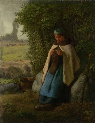 Jean Francois Millet Painting - Shepherdess Seated On A Rock by Jean-francois Millet