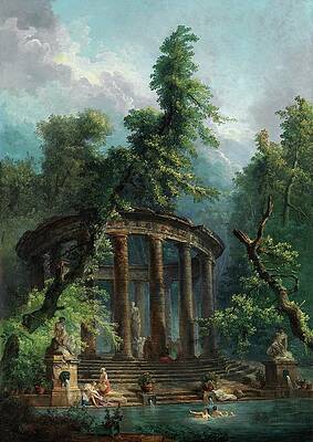 Hubert Robert Painting - The Bathing Pool by Hubert Robert
