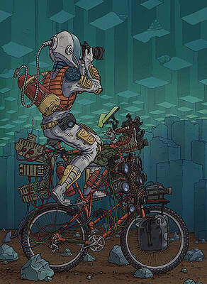 Futuristic Explorer on Tech Bicycle Wall Art