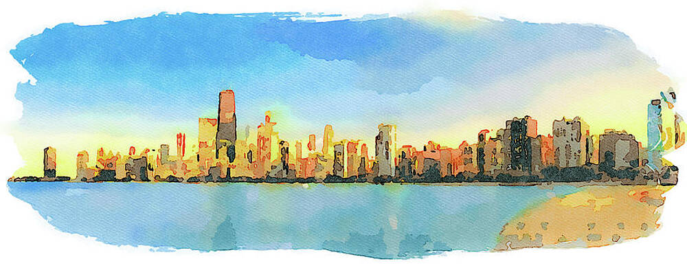 Architecture Painting - Chicago Skyline At Sunset Viewed From North Avenue Beach #7 by Miroslav Liska