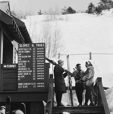 Skiers at Trail Information Board Wall Art