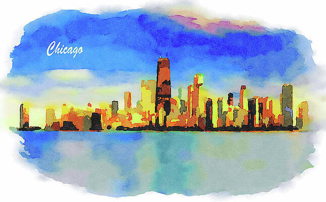 Architecture Painting - Chicago Skyline At Sunset Viewed From North Avenue Beach #8 by Miroslav Liska