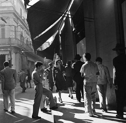 Crowded Street Corner in Sunlight Wall Art