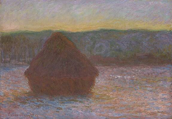 Monet's Wheat Stack at Sunset Wall Art