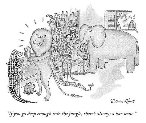 Jungle Animals at a Bar Drawing