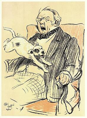 Man Yawning with Playful Dog Painting