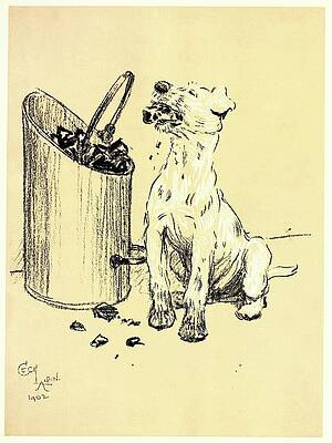 Dog Sitting Beside Pail Painting