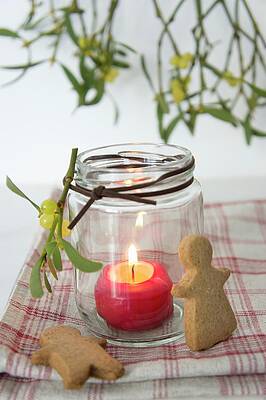 A Lantern With A Burning Candle, Spiced Biscuits And Mistletoe Print